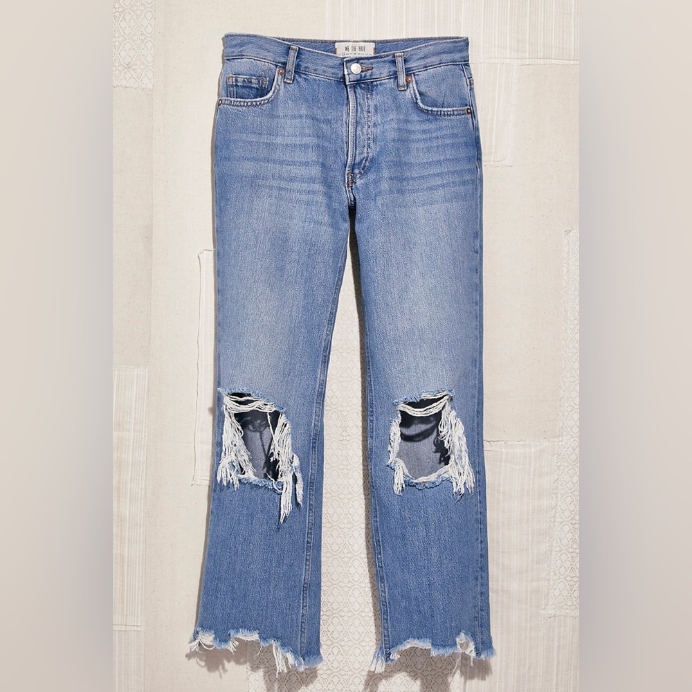 FREE PEOPLE Maggie Mid-Rise Straight-Leg Distressed Jeans 100% Cotton NWT - 💫 - Picture 5 of 16